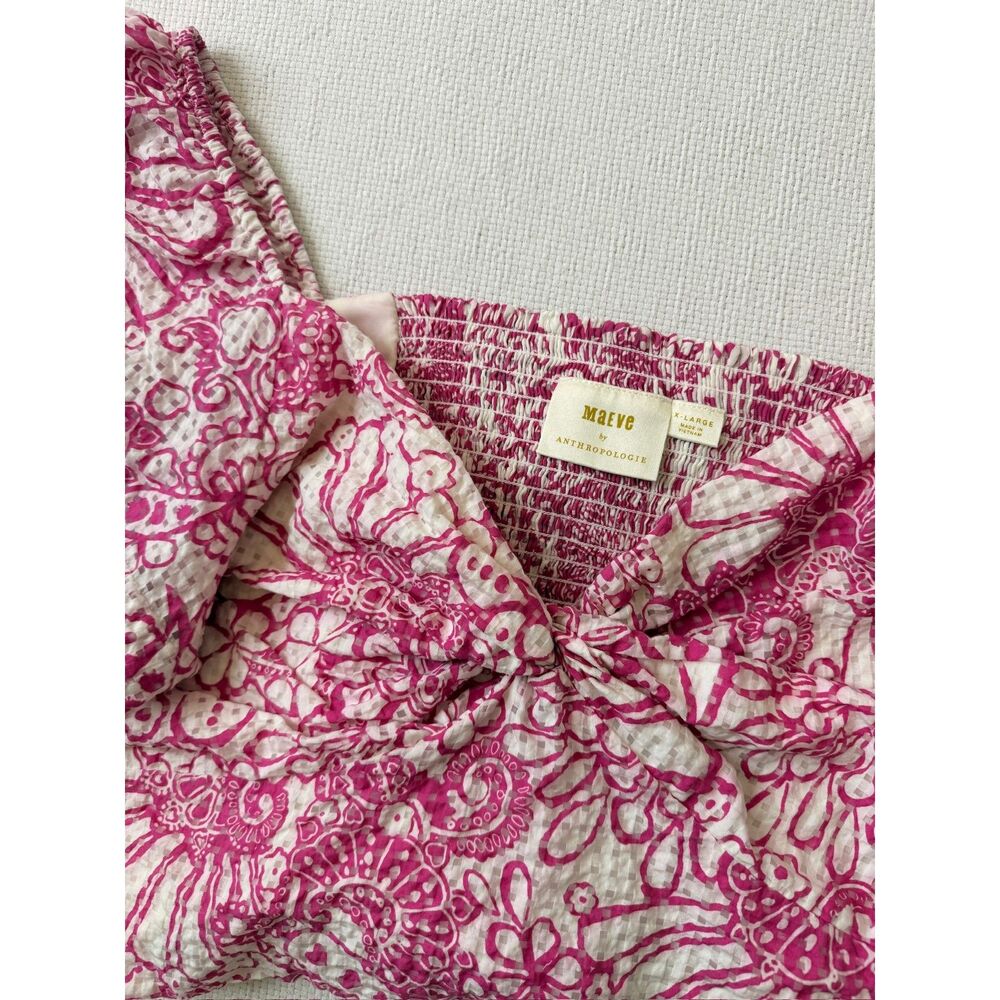 Maeve Anthropologie Pink Floral Puff Sleeve XL Tie Back brunch summer girly - Picture 6 of 9